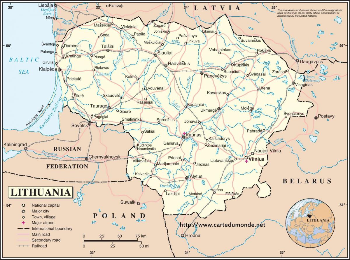 Карта Литвы страны