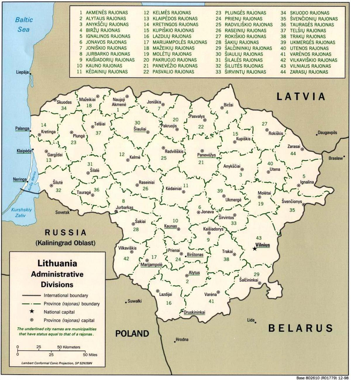 Карта карта Литвы с городами