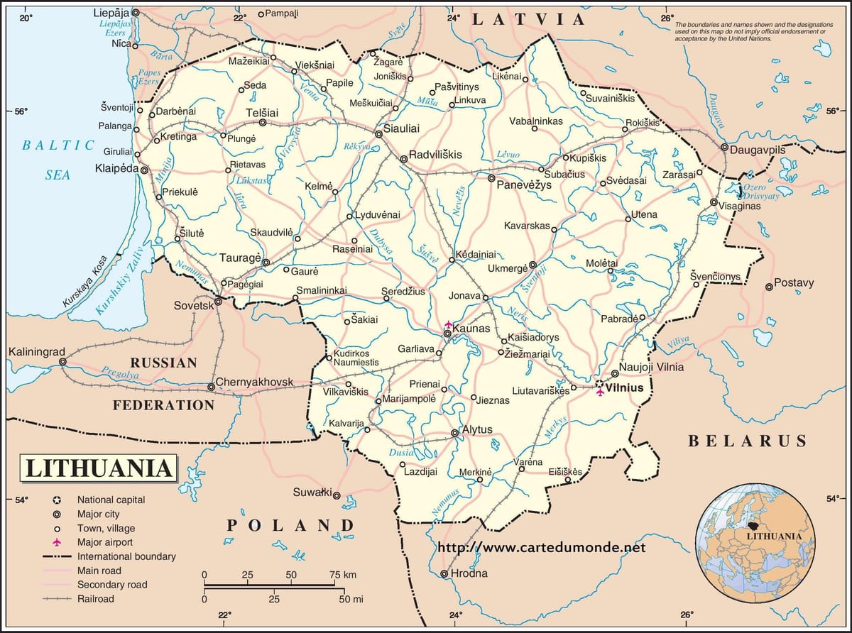 Карта Литвы страны