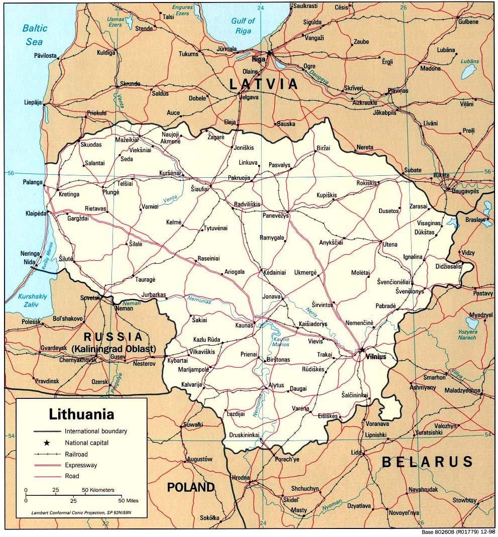 карта Литвы